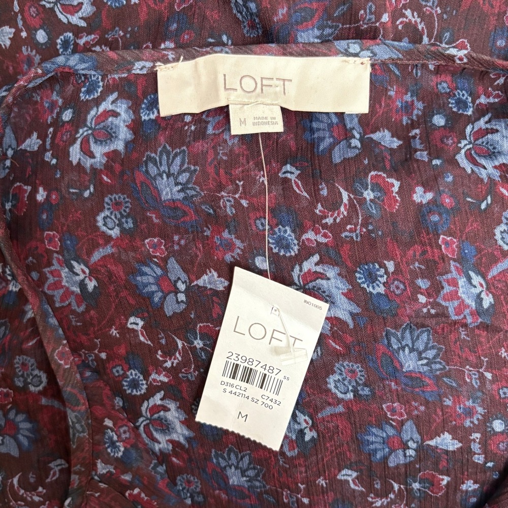 NWT LOFT Cottagecore M Floral Dress Long Sleeve Drop Waist Midi Women's - Picture 7 of 9